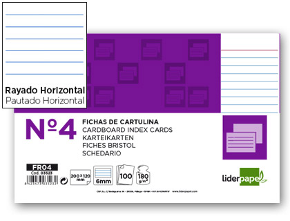 100 fichas Liderpapel rayadas nº4 125x200mm.